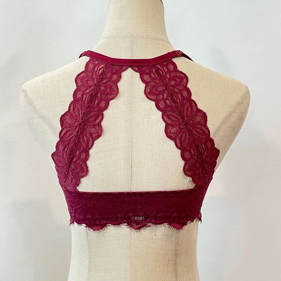 Victoria's Secret PINK Raspberry Lace Date Racerback Bra Front Clasp 32B - Picture 2 of 8